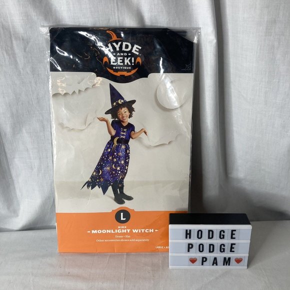 Kids Navy Moonlight Witch Halloween Costume with Hat Large 12-14 Wizard Dress Up - Picture 6 of 7